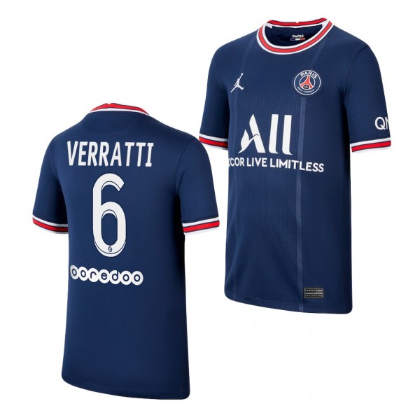 Youth Marco Verratti Jersey Paris Saint-Germain Blue Home 2021-22 Breathe Stadium