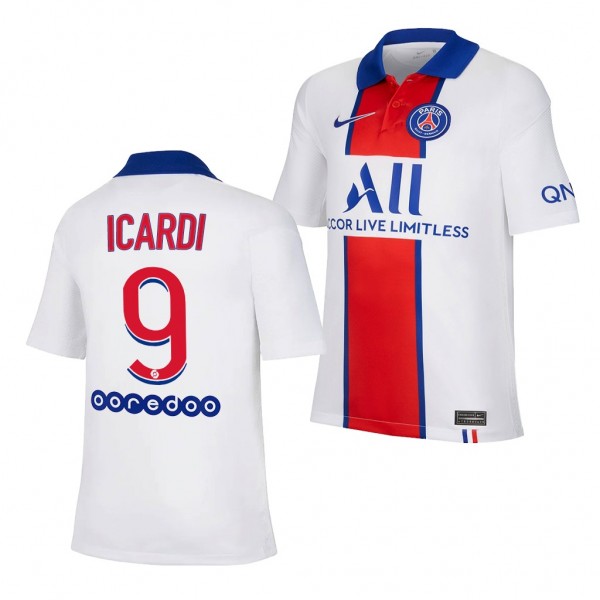Youth Mauro Icardi Jersey Paris Saint-Germain 2020-21 White Away Replica