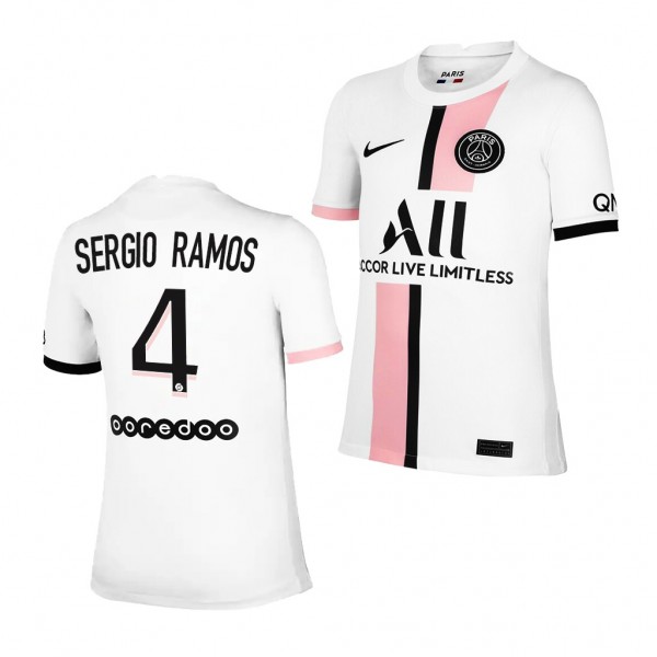 Youth Sergio Ramos Jersey Paris Saint-Germain 2021-22 White Away Replica