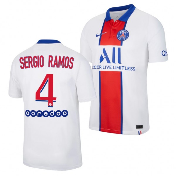 Men's Sergio Ramos Paris Saint-Germain 2020-21 Away Jersey White Replica