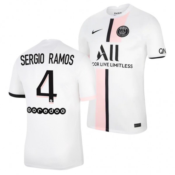 Men's Sergio Ramos Paris Saint-Germain 2021-22 Away Jersey White Replica Business