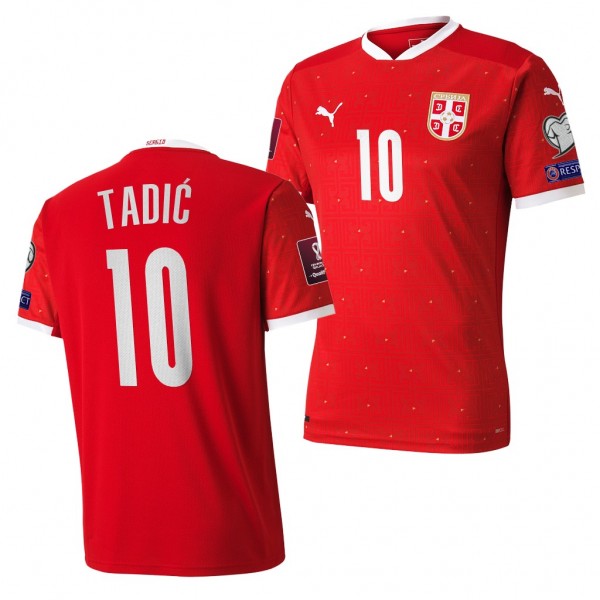 Men's Dusan Tadic Serbia Home Jersey Red 2022 Qatar World Cup Stadium