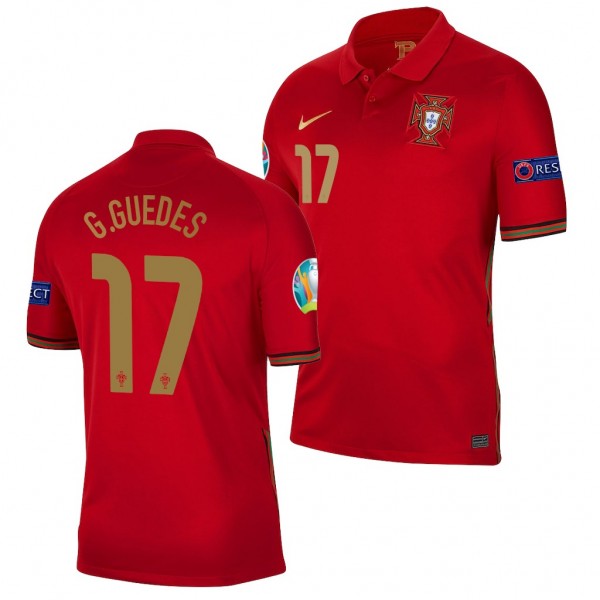 Men's Gonzalo Guedes Portugal EURO 2020 Jersey Red Home Replica