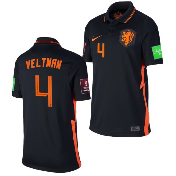 Men's Joel Veltman Netherlands Away Jersey Black 2022 Qatar World Cup Stadium