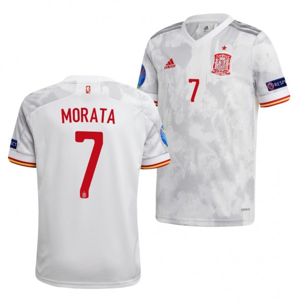 Men's Alvaro Morata Spain EURO 2020 Jersey White Away Replica
