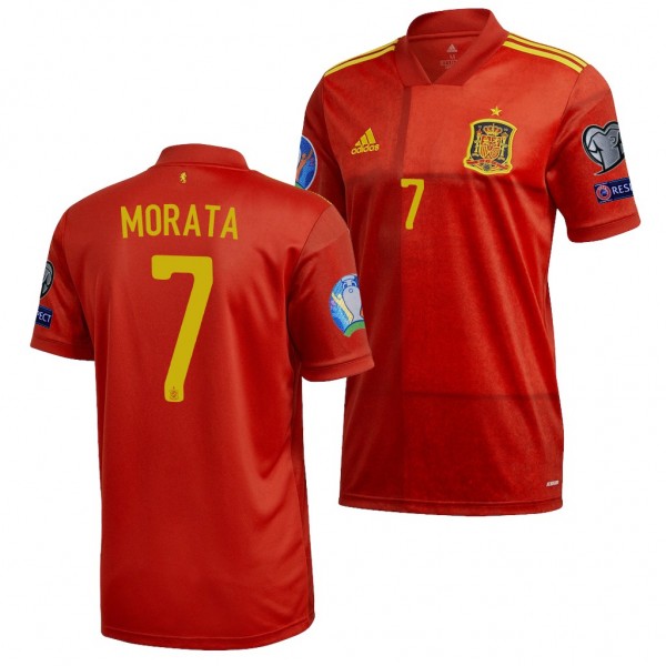 Men's Alvaro Morata Spain EURO 2020 Jersey Red Home Replica