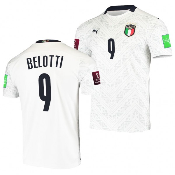 Men's Andrea Belotti Italy Away Jersey White 2022 Qatar World Cup