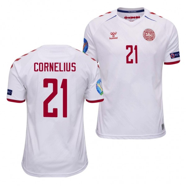Men's Andreas Cornelius Denmark EURO 2020 Jersey White Away Replica