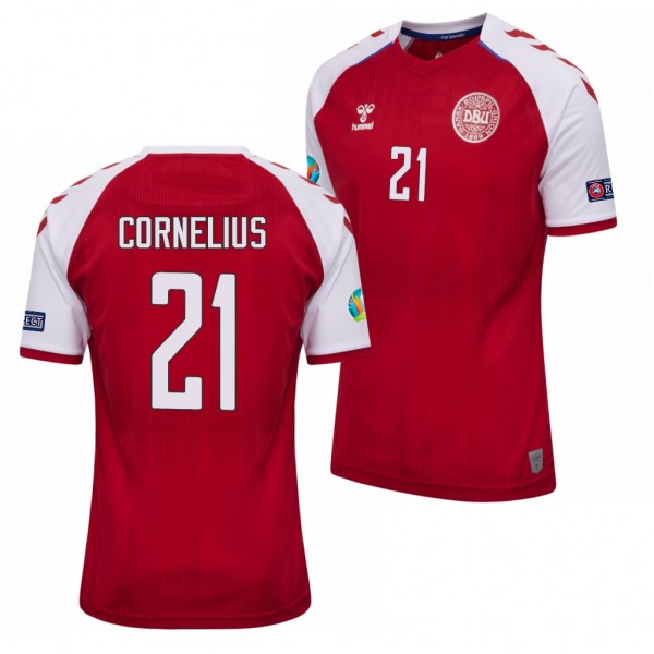 Men's Andreas Cornelius Denmark EURO 2020 Jersey Red Home Replica