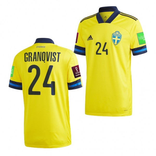 Men's Andreas Granqvist Sweden Home Jersey Yellow 2022 Qatar World Cup Replica