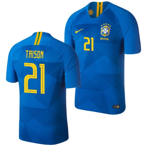 Men's Brazil Taison 2018 World Cup Blue Jersey