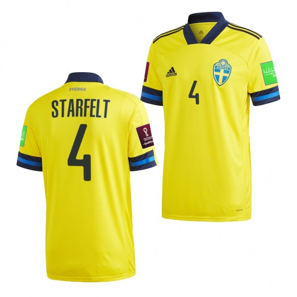 Men's Carl Starfelt Sweden Home Jersey Yellow 2022 Qatar World Cup Replica