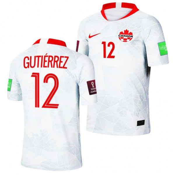 Men's Cristian Gutierrez Canada Away Jersey White 2022 Qatar World Cup Stadium