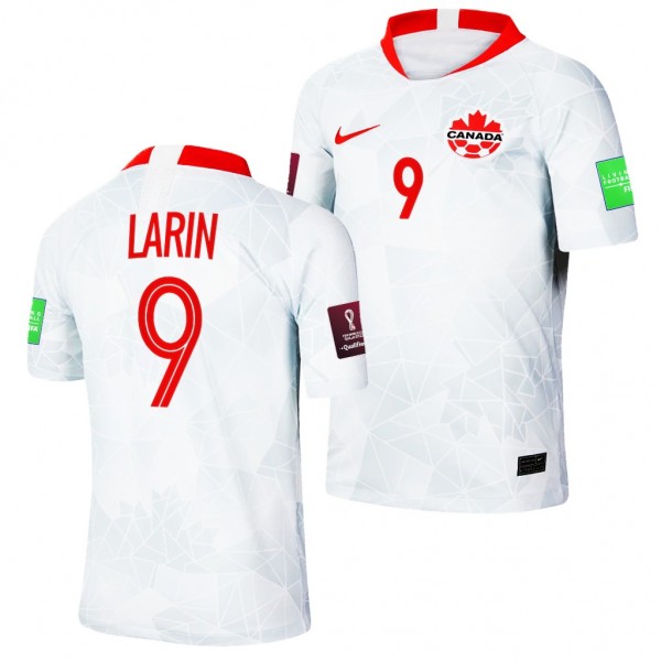 Men's Cyle Larin Canada Away Jersey White 2022 Qatar World Cup Stadium