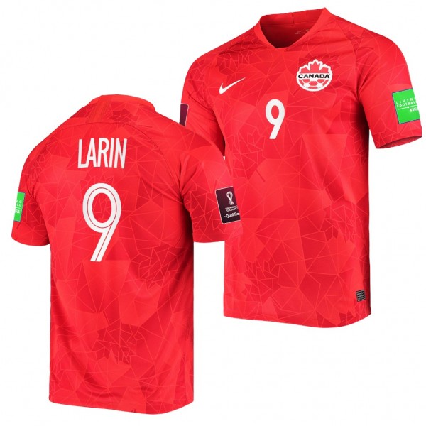 Men's Cyle Larin Canada Home Jersey Red 2022 Qatar World Cup Stadium