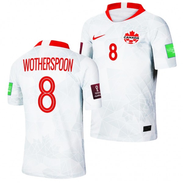 Men's David Wotherspoon Canada Away Jersey White 2022 Qatar World Cup Stadium