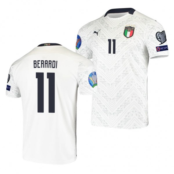 Men's Domenico Berardi Italy EURO 2020 Jersey White Away Replica