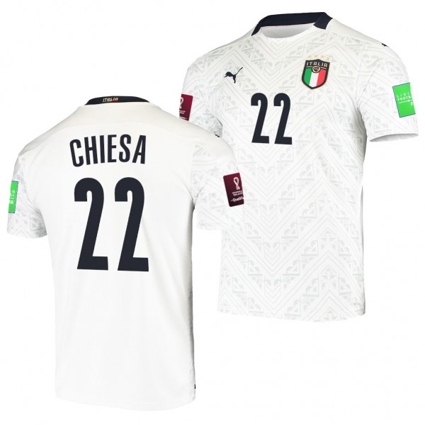 Men's Federico Chiesa Italy Away Jersey White 2022 Qatar World Cup