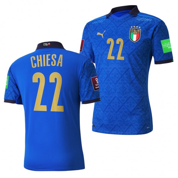 Men's Federico Chiesa Italy Home Jersey Blue 2022 Qatar World Cup