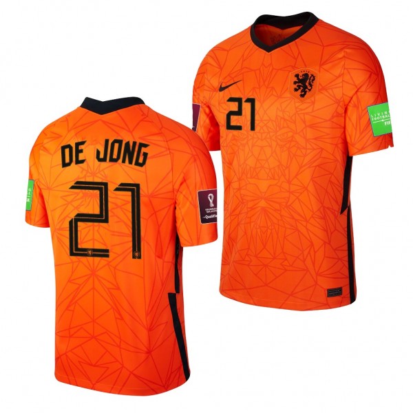 Men's Frenkie De Jong Netherlands Home Jersey Orange 2022 Qatar World Cup Stadium
