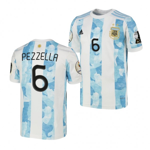 Youth German Pezzella COPA America 2021 Argentina Jersey White Home