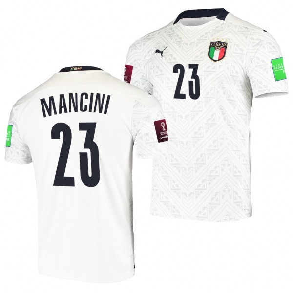 Men's Gianluca Mancini Italy Away Jersey White 2022 Qatar World Cup