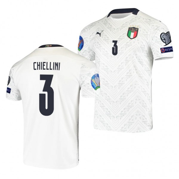 Men's Giorgio Chiellini Italy EURO 2020 Jersey White Away Replica