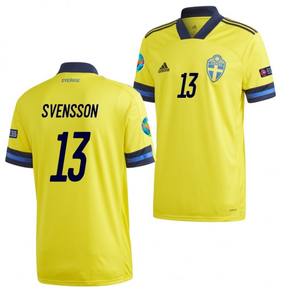 Men's Gustav Svensson Sweden Home Jersey Yellow EURO 2020