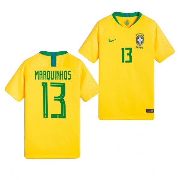 Youth Brazil Marquinhos Home World Cup Jersey