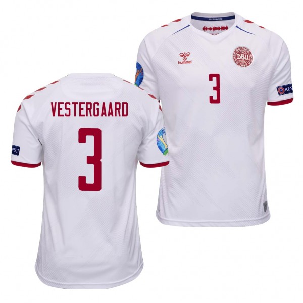 Men's Jannik Vestergaard Denmark EURO 2020 Jersey White Away Replica