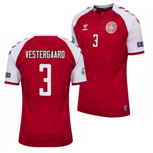 Men's Jannik Vestergaard Denmark EURO 2020 Jersey Red Home Replica