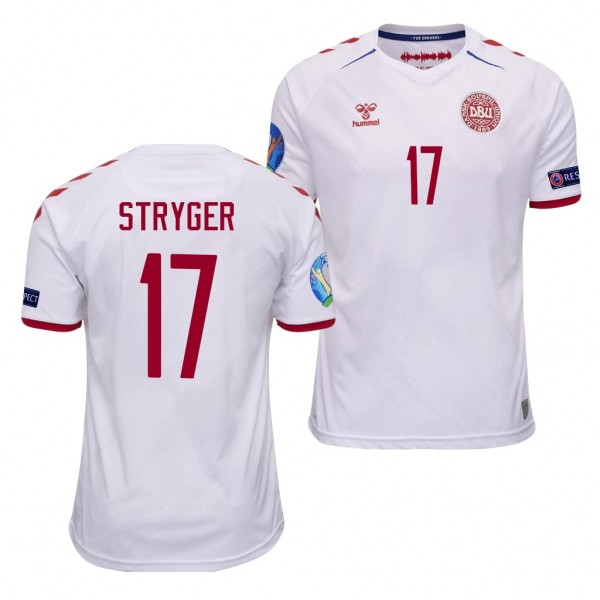 Men's Jens Stryger Larsen Denmark EURO 2020 Jersey White Away Replica