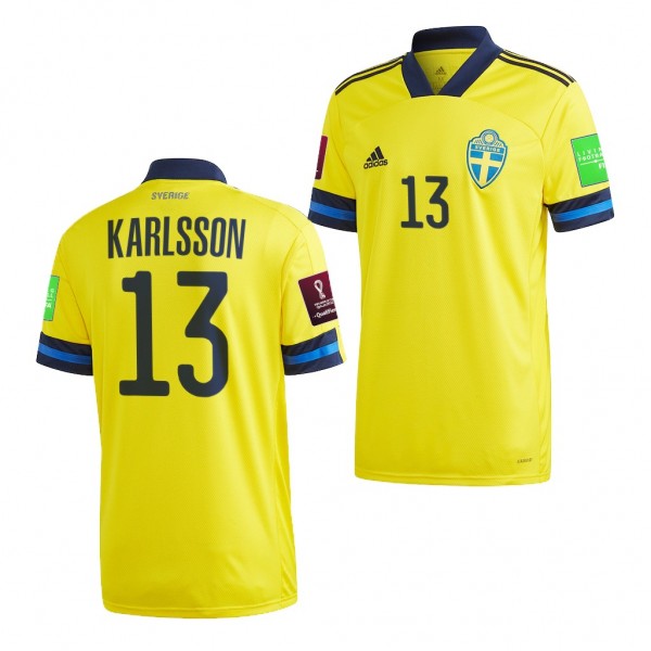 Men's Jesper Karlsson Sweden Home Jersey Yellow 2022 Qatar World Cup Replica