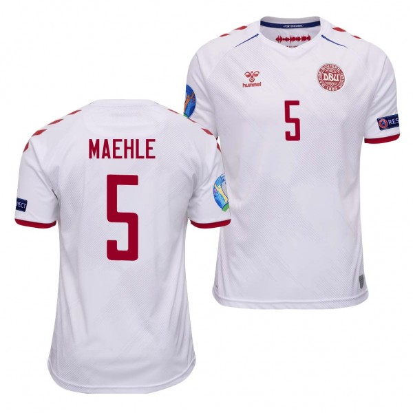 Men's Joakim Maehle Denmark EURO 2020 Jersey White Away Replica