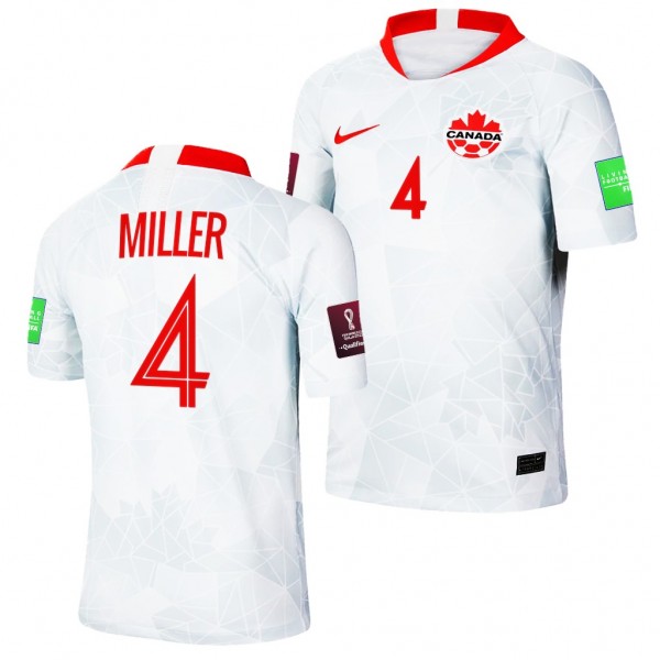 Men's Kamal Miller Canada Away Jersey White 2022 Qatar World Cup Stadium