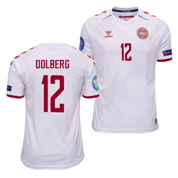 Men's Kasper Dolberg Denmark EURO 2020 Jersey White Away Replica