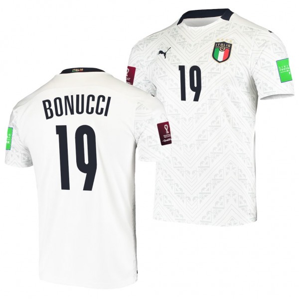 Men's Leonardo Bonucci Italy Away Jersey White 2022 Qatar World Cup