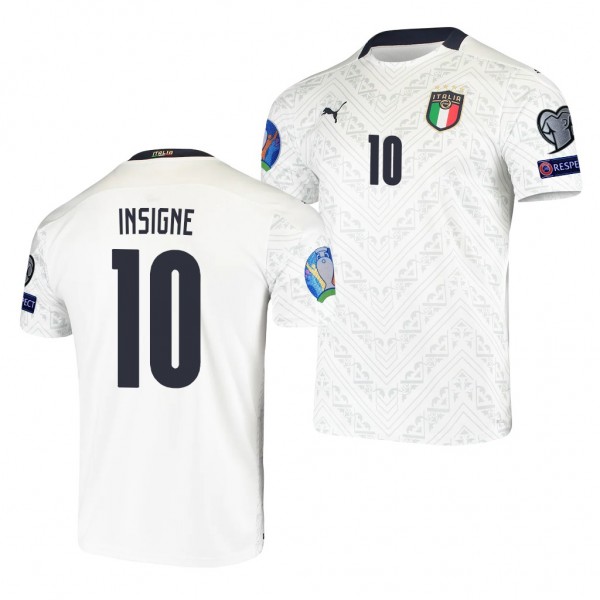 Men's Lorenzo Insigne Italy EURO 2020 Jersey White Away Replica