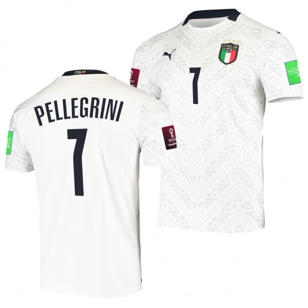 Men's Lorenzo Pellegrini Italy Away Jersey White 2022 Qatar World Cup