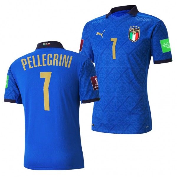 Men's Lorenzo Pellegrini Italy Home Jersey Blue 2022 Qatar World Cup