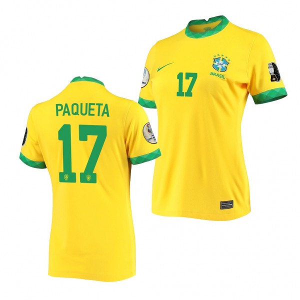 Women's Brazil Lucas Paqueta COPA America 2021 Jersey Gold Home Replica
