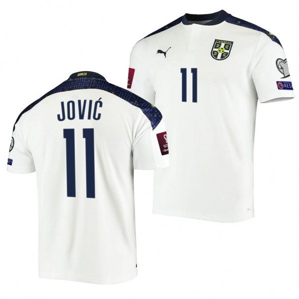 Men's Luka Jovic Serbia Away Jersey White 2022 Qatar World Cup Stadium