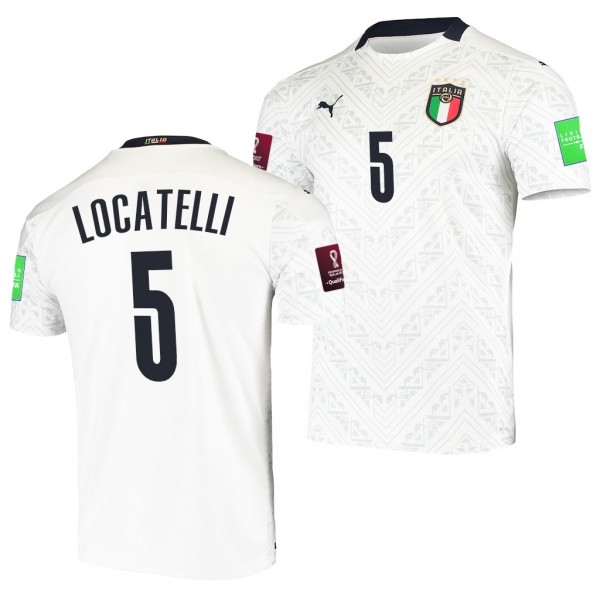 Men's Manuel Locatelli Italy Away Jersey White 2022 Qatar World Cup