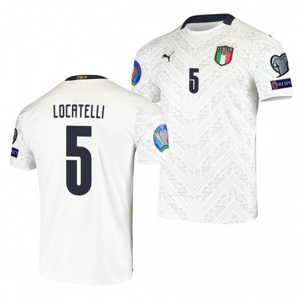 Men's Manuel Locatelli Italy EURO 2020 Jersey White Away Replica