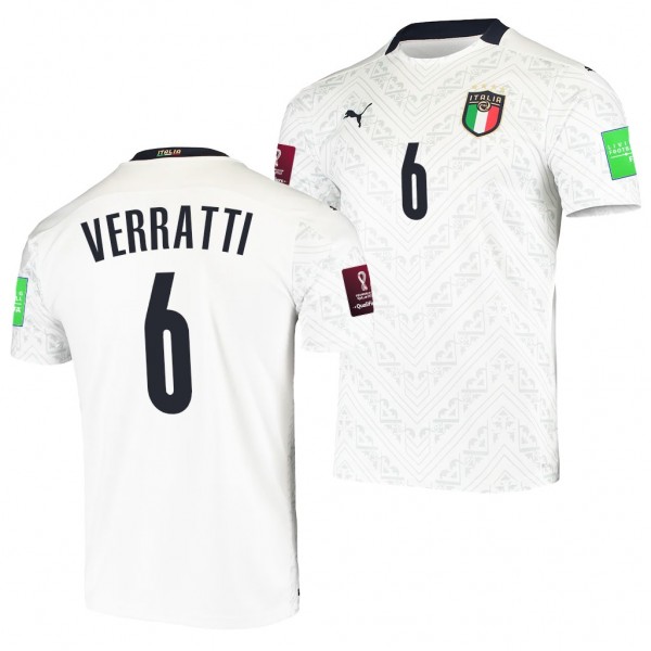 Men's Marco Verratti Italy Away Jersey White 2022 Qatar World Cup