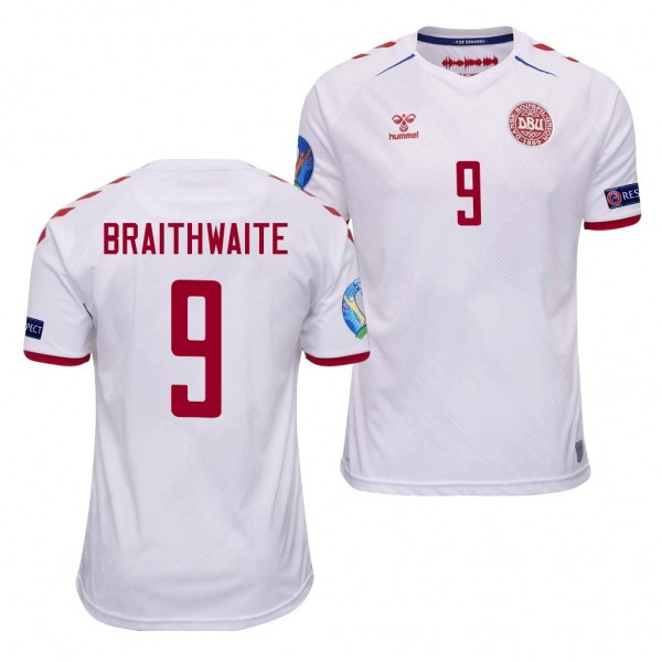 Men's Martin Braithwaite Denmark EURO 2020 Jersey White Away Replica