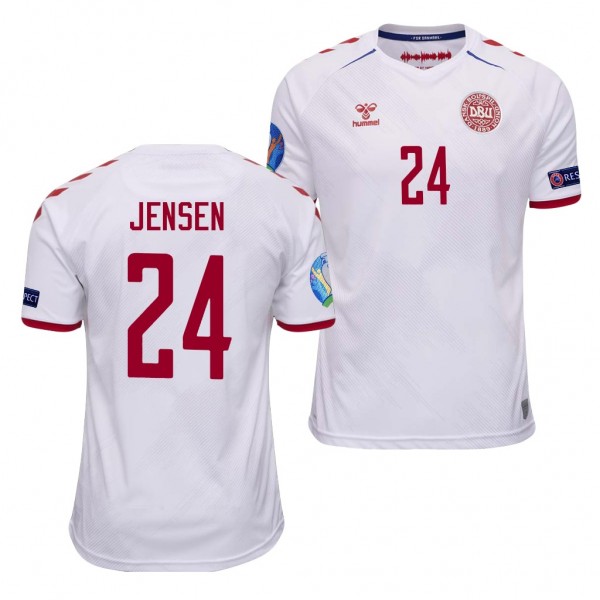 Men's Mathias Jensen Denmark EURO 2020 Jersey White Away Replica