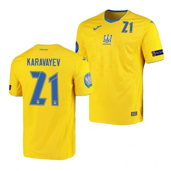 Men's Oleksandr Karavayev Ukraine EURO 2020 Jersey Yellow Home Replica