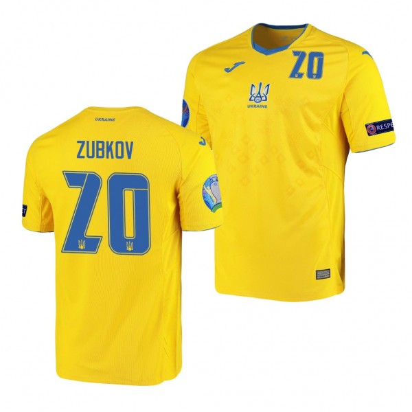 Men's Oleksandr Zubkov Ukraine EURO 2020 Jersey Yellow Home Replica