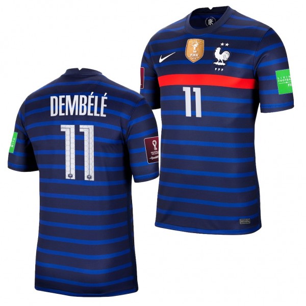 Men's Ousmane Dembele France Home Jersey Blue 2022 Qatar World Cup Stadium